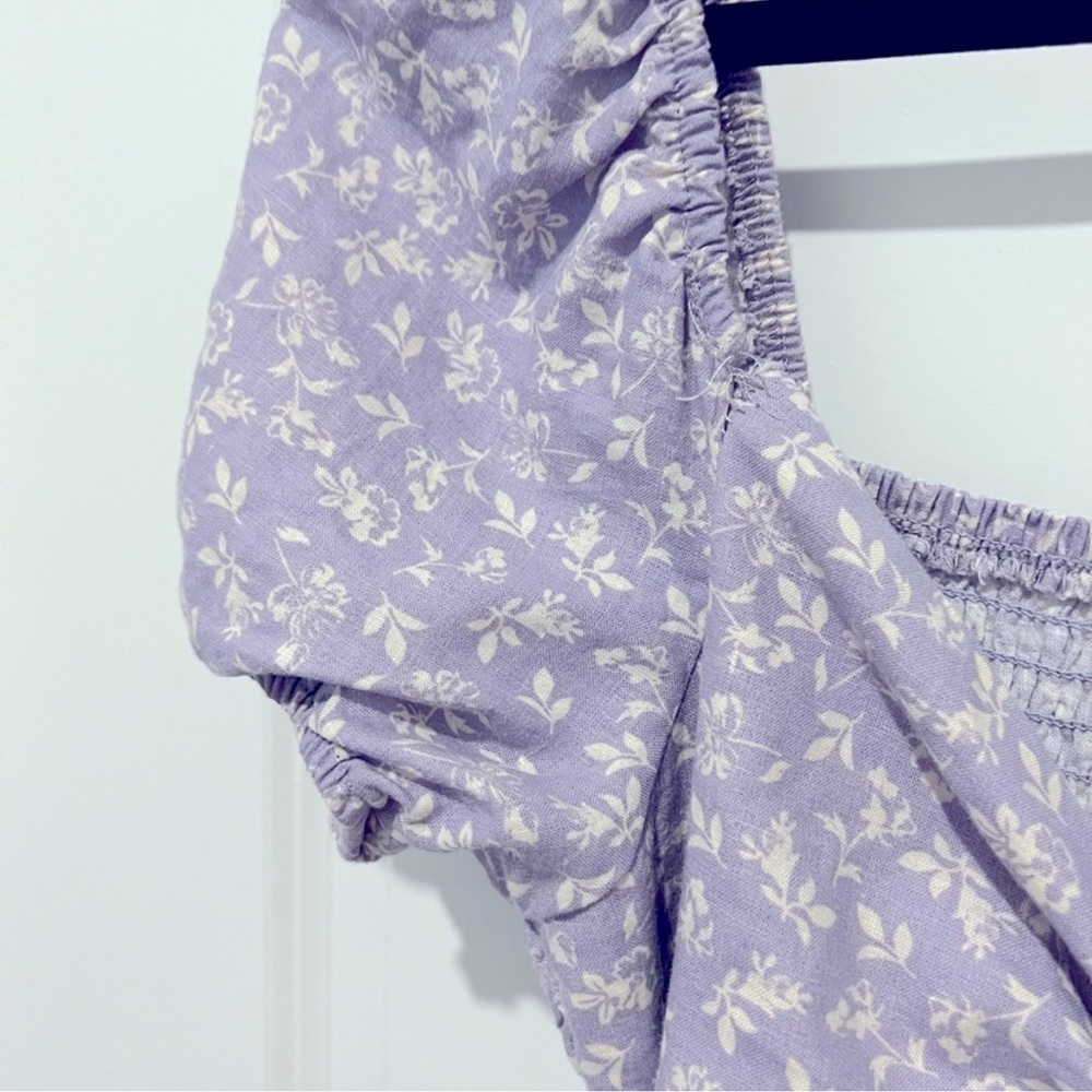 NET Rewind Floral Purple Cutout Tie Floral Puff Sleeve Jumpsuit - Picture 7 of 9